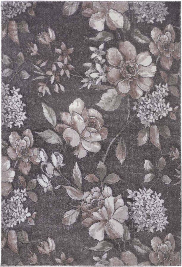 Tapeso Vloerkleed bloemen Aubusson Jardin grijs roze 80x150 cm