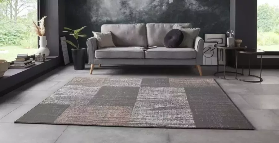 Tapeso Vloerkleed blokken patchwork grijs roze 160x220 cm