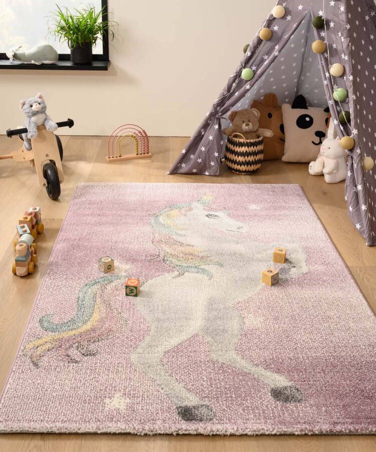 Tapeso Vloerkleed eenhoorn Dreams paars meerkleurig 160x230 cm