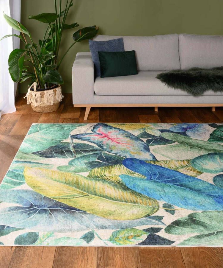 Tapeso Vloerkleed jungle wasbaar Moderna groen blauw 140x200 cm