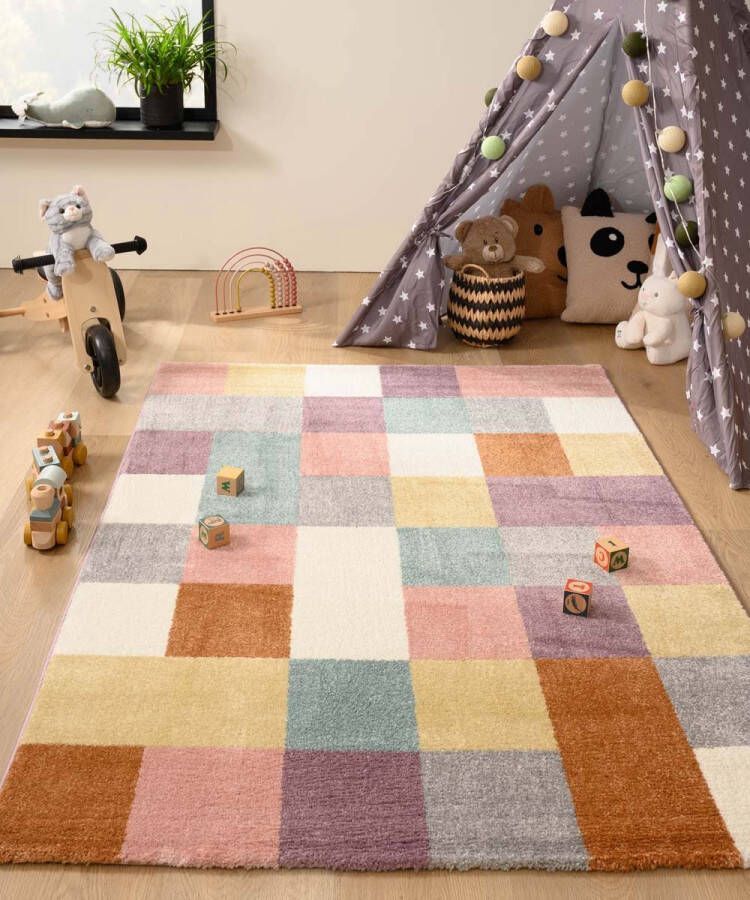 Tapeso Vloerkleed kinderkamer blokken Dreams meerkleurig 80x150 cm