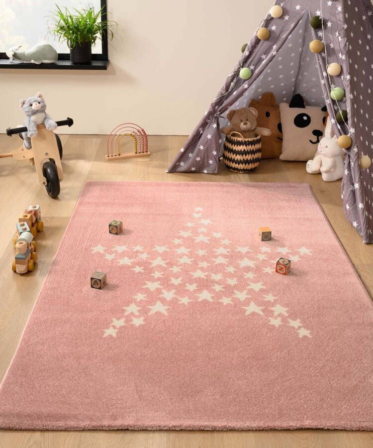 Tapeso Vloerkleed kinderkamer ster Magic roze 160x230 cm