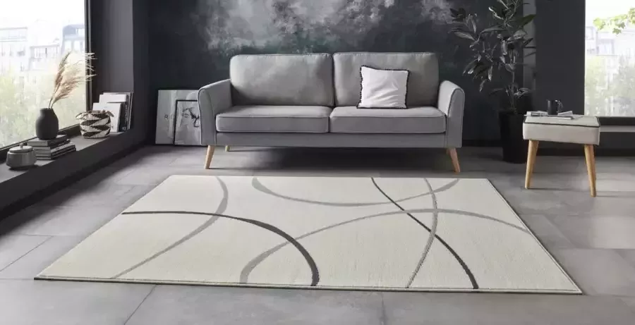 Tapeso Vloerkleed retro Abstract Circles crème 160x220 cm