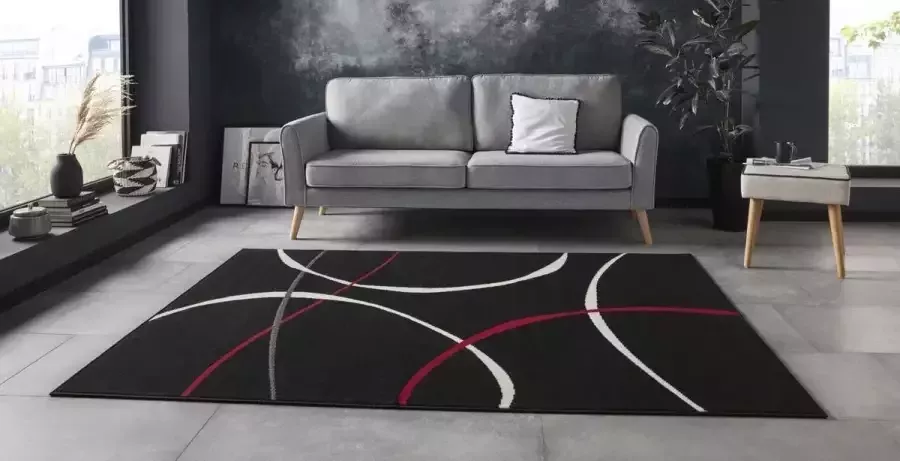 Tapeso Vloerkleed retro Abstract Circles zwart rood 80x150 cm