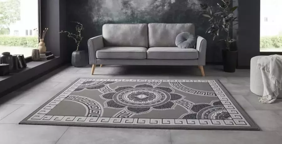Tapeso Vloerkleed retro bloem grijs 120x160 cm