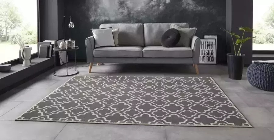 Tapeso Vloerkleed retro klaverblad grijs crème 180x260 cm