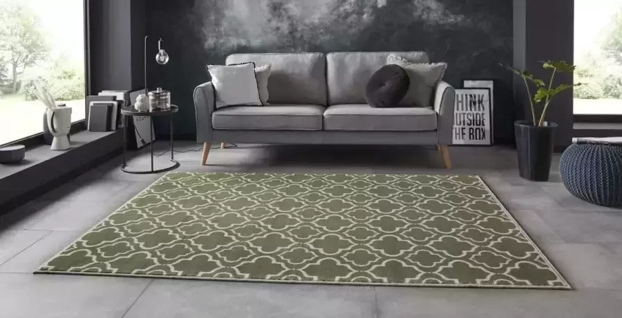 Tapeso Vloerkleed retro klaverblad groen crème 120x160 cm