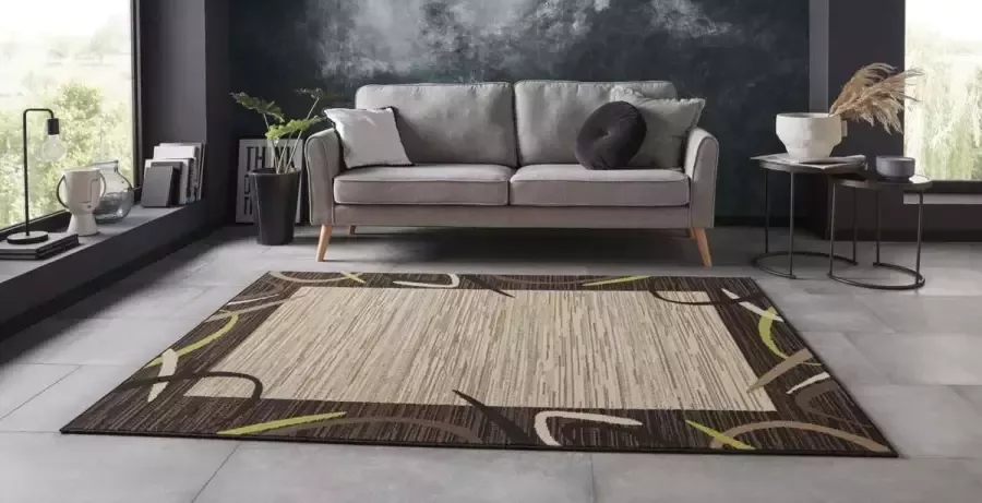 Tapeso Vloerkleed retro lijstmotief bruin lime 180x260 cm