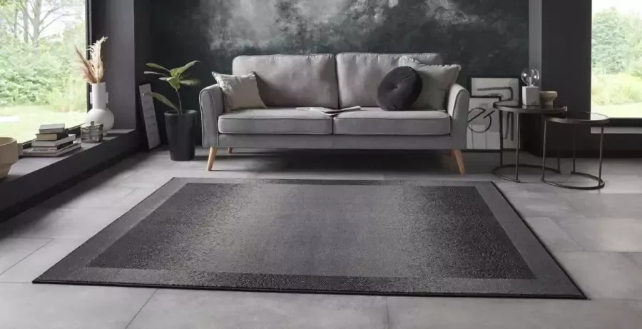 Tapeso Vloerkleed retro lijstmotief Gradient zwart 160x220 cm