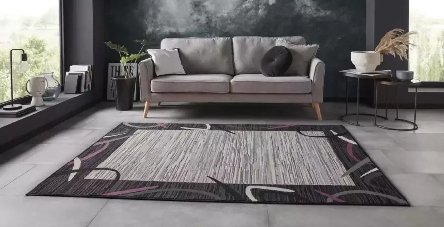 Tapeso Vloerkleed retro lijstmotief grijs violet 180x260 cm