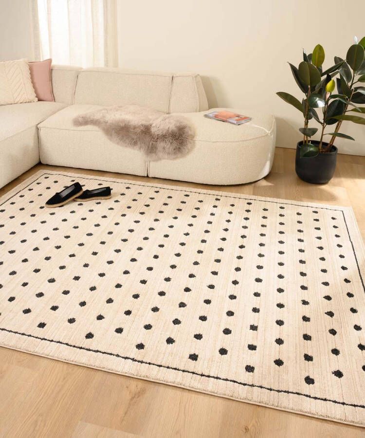 Tapeso Vloerkleed stippen Fancy Dots crème 120x170 cm