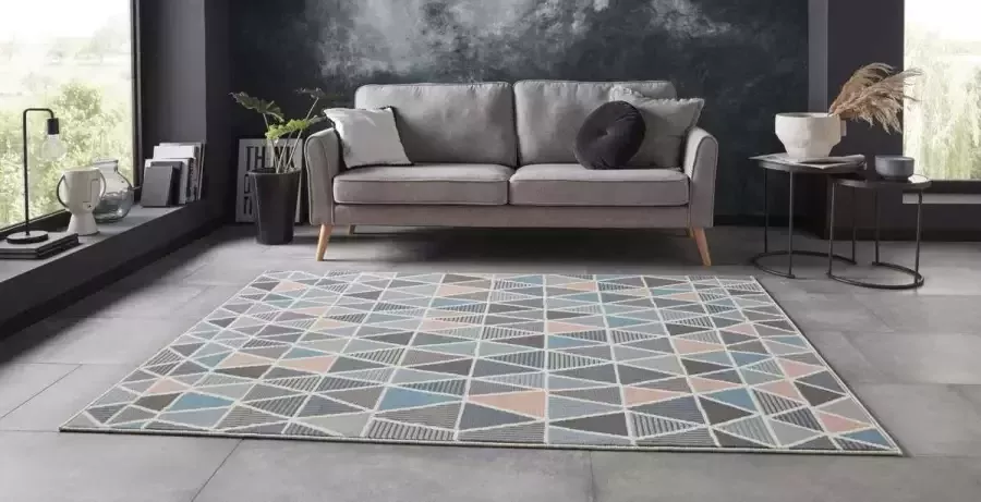 Tapeso Vloerkleed triangle design blauw oranje 160x220 cm
