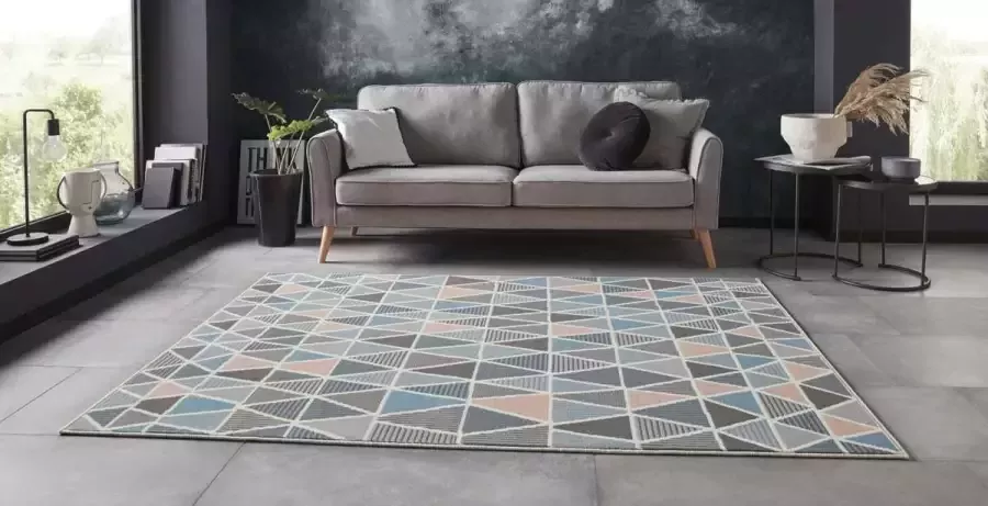 Tapeso Vloerkleed triangle design blauw oranje 180x260 cm