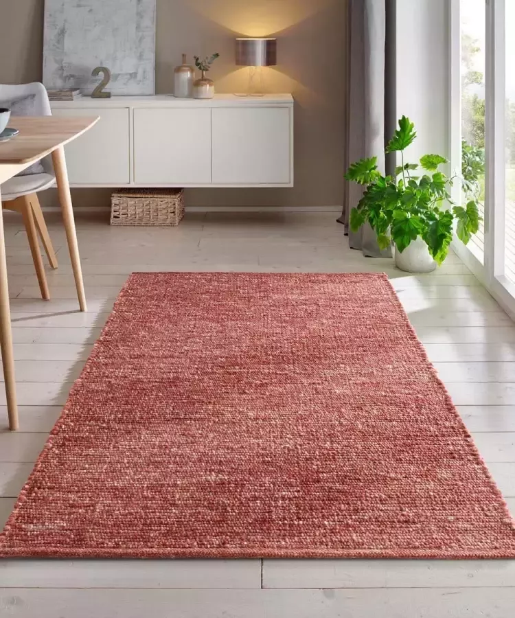 Tapeso Wollen vloerkleed Bokn rood 140x200 cm