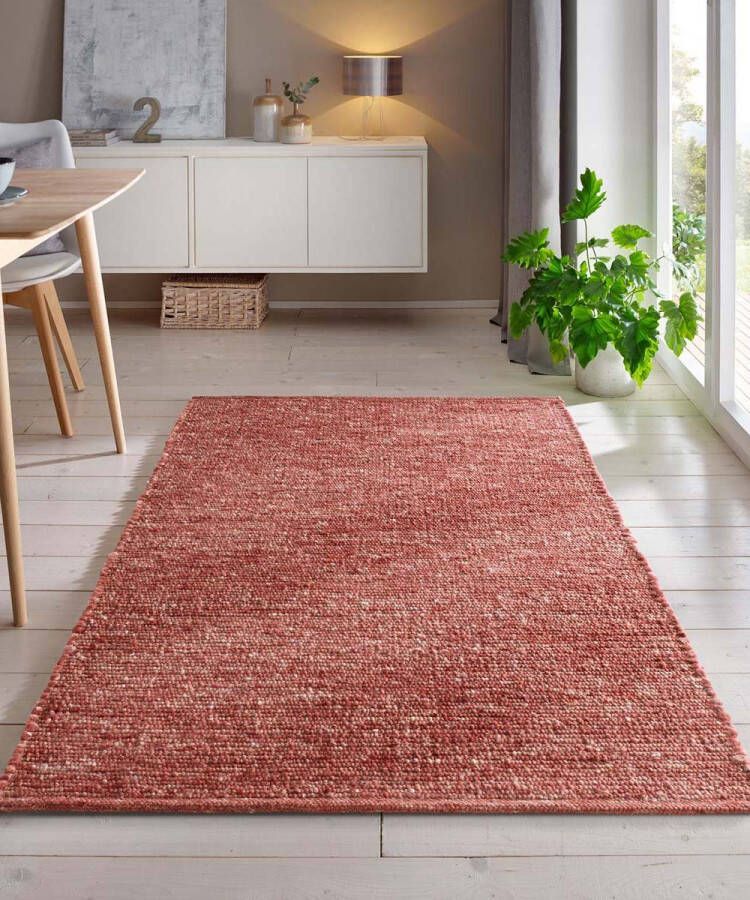 Tapeso Wollen vloerkleed Bokn rood 90x160 cm