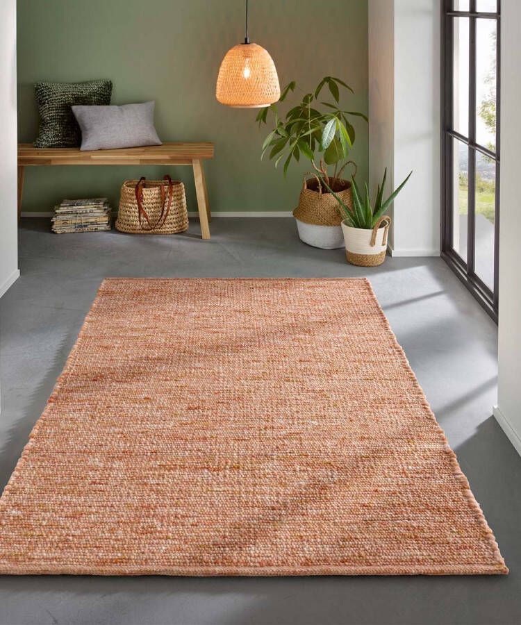 Tapeso Wollen vloerkleed Bokn Terracotta 60x120 cm Oranje