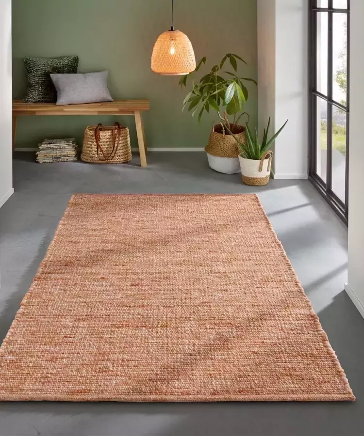 Tapeso Wollen vloerkleed Bokn Terracotta 70x130 cm