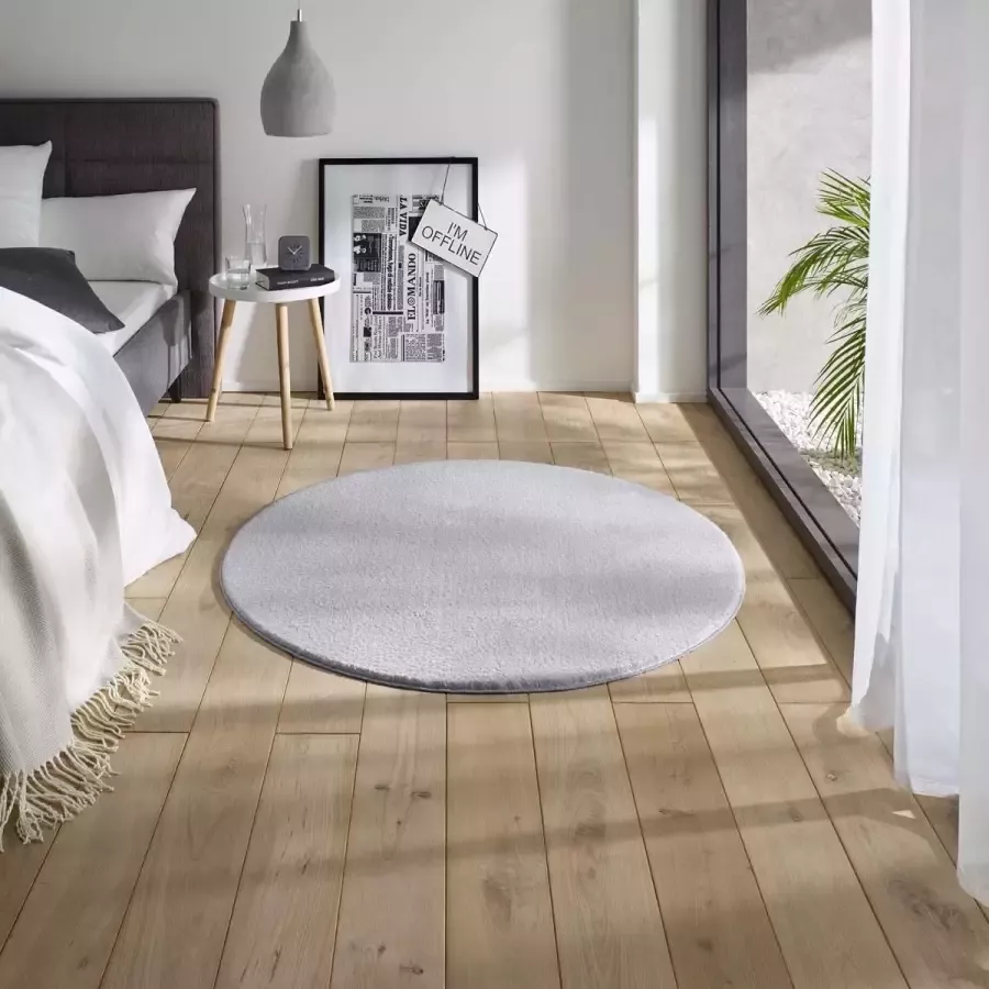 Tapeso Zacht rond vloerkleed Loft grijs wasbaar 30°C 80 cm rond