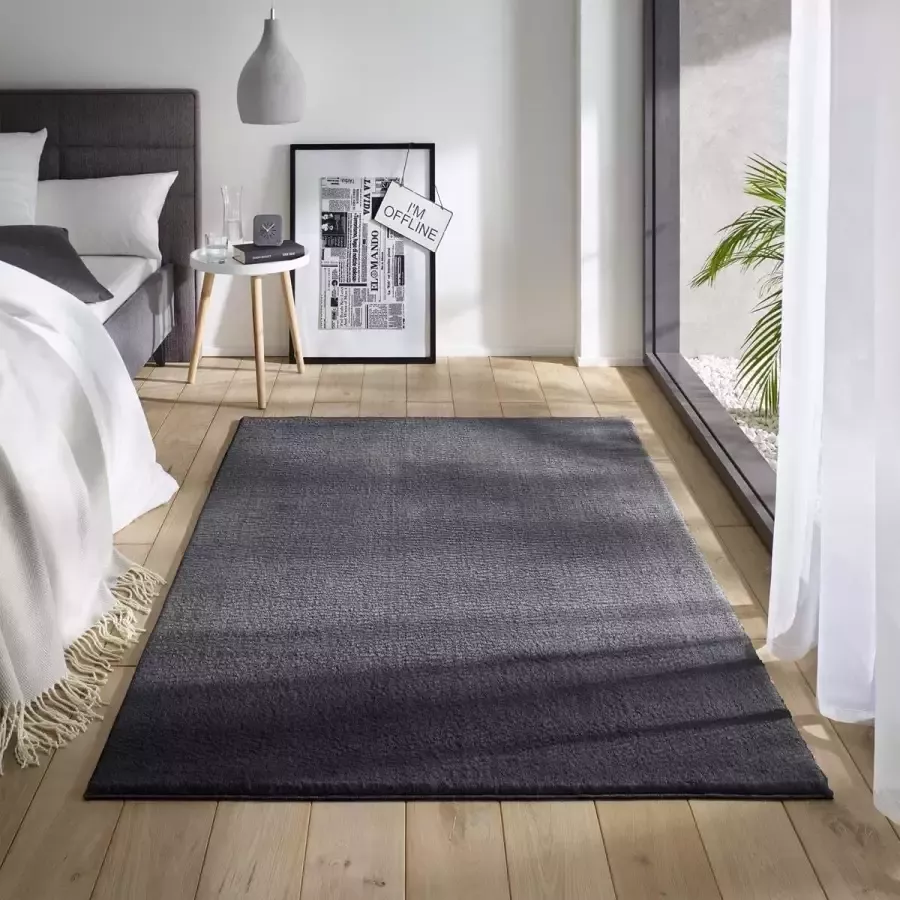 Tapeso Zacht vloerkleed Loft antraciet wasbaar 30°C 60x120 cm