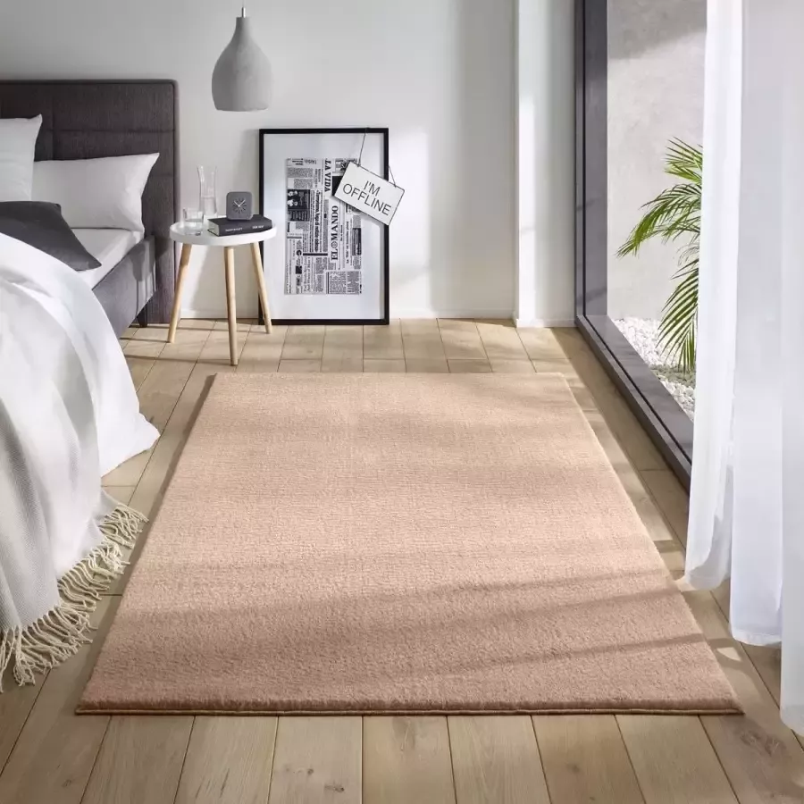 Tapeso Zacht vloerkleed Loft beige wasbaar 30°C 160x230 cm