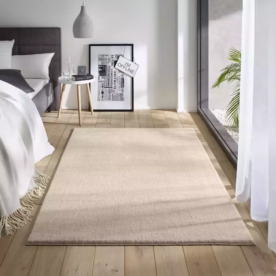 Tapeso Zacht vloerkleed Loft crème wasbaar 30°C 160x230 cm