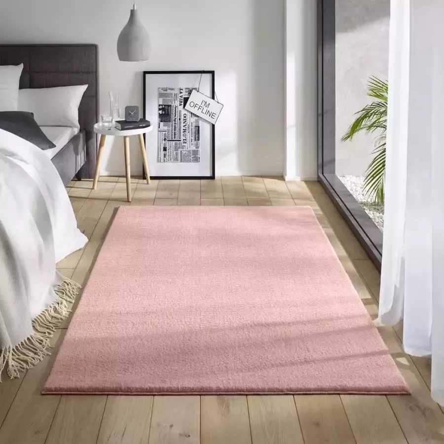 Tapeso Zacht vloerkleed Loft roze wasbaar 30°C 200x290 cm