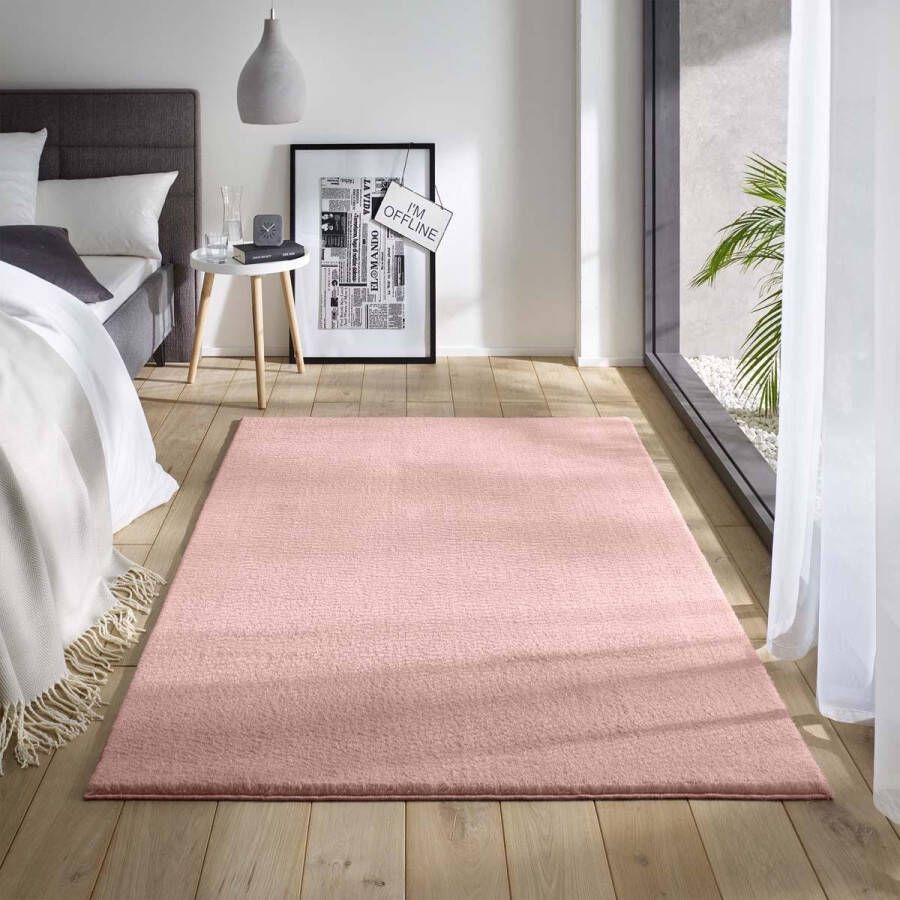 Tapeso Zacht vloerkleed Loft roze wasbaar 30°C 60x120 cm - Foto 1