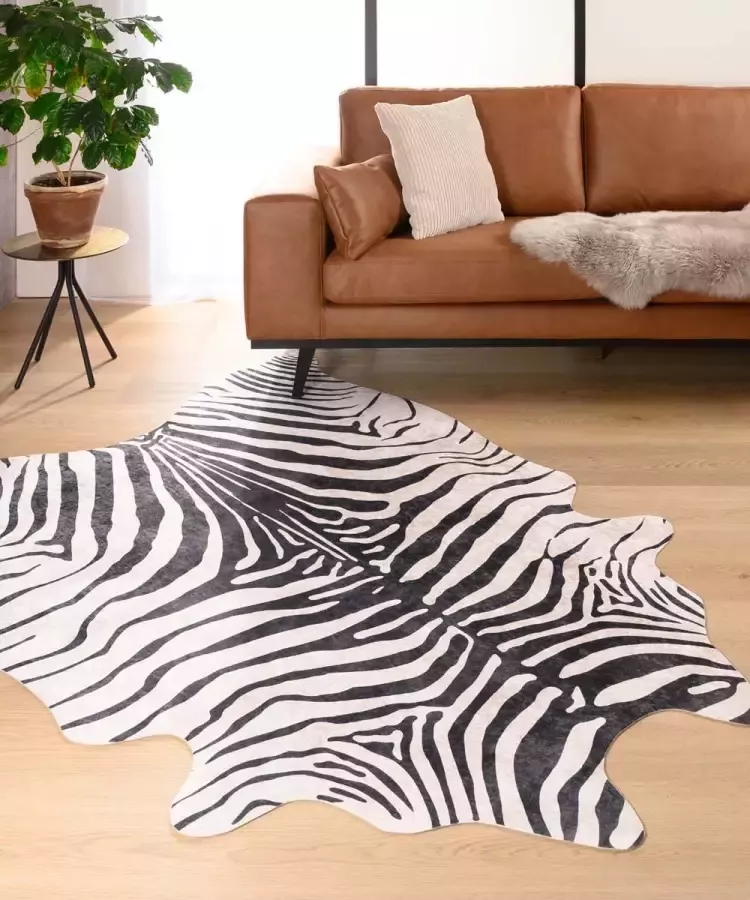 Tapeso Zebra vloerkleed Happy Zebra zwart|wit 105x150 cm