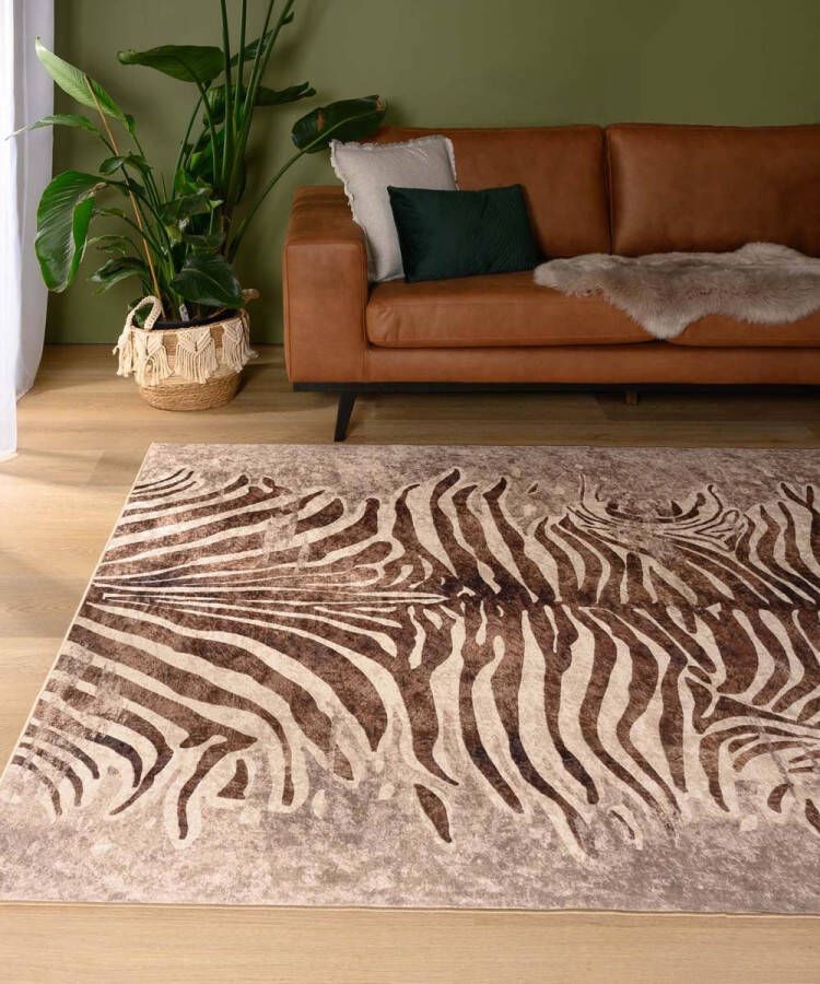 Tapeso Zebra vloerkleed wasbaar Moderna bruin 140x200 cm