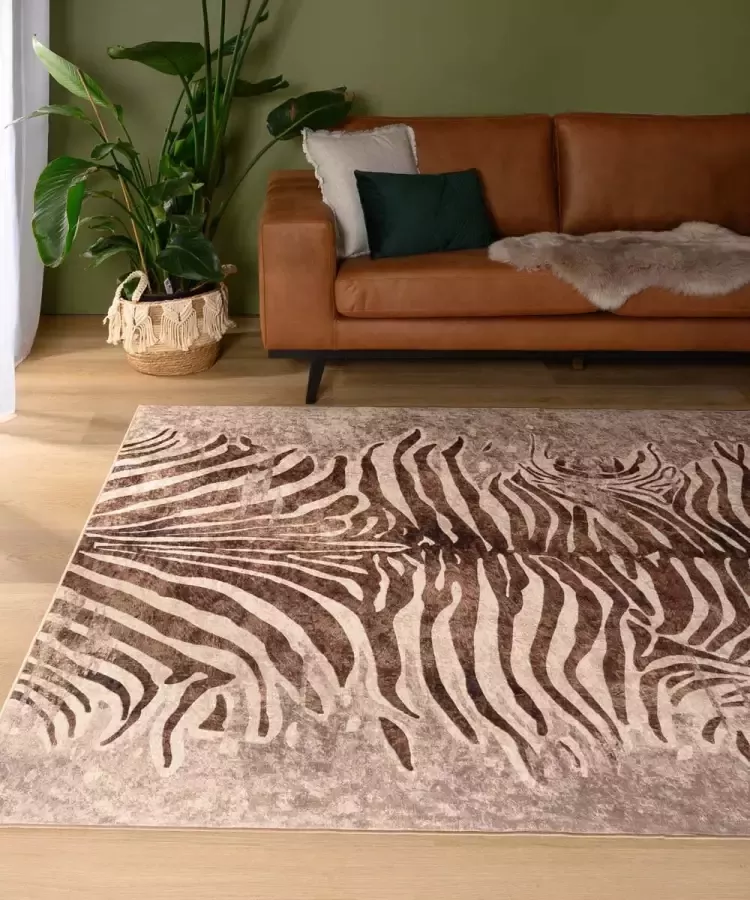 Tapeso Zebra vloerkleed wasbaar Moderna bruin 160x240 cm