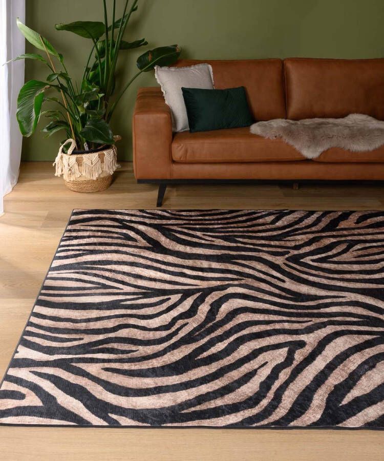 Tapeso Zebra vloerkleed wasbaar Moderna zwart bruin 140x200 cm