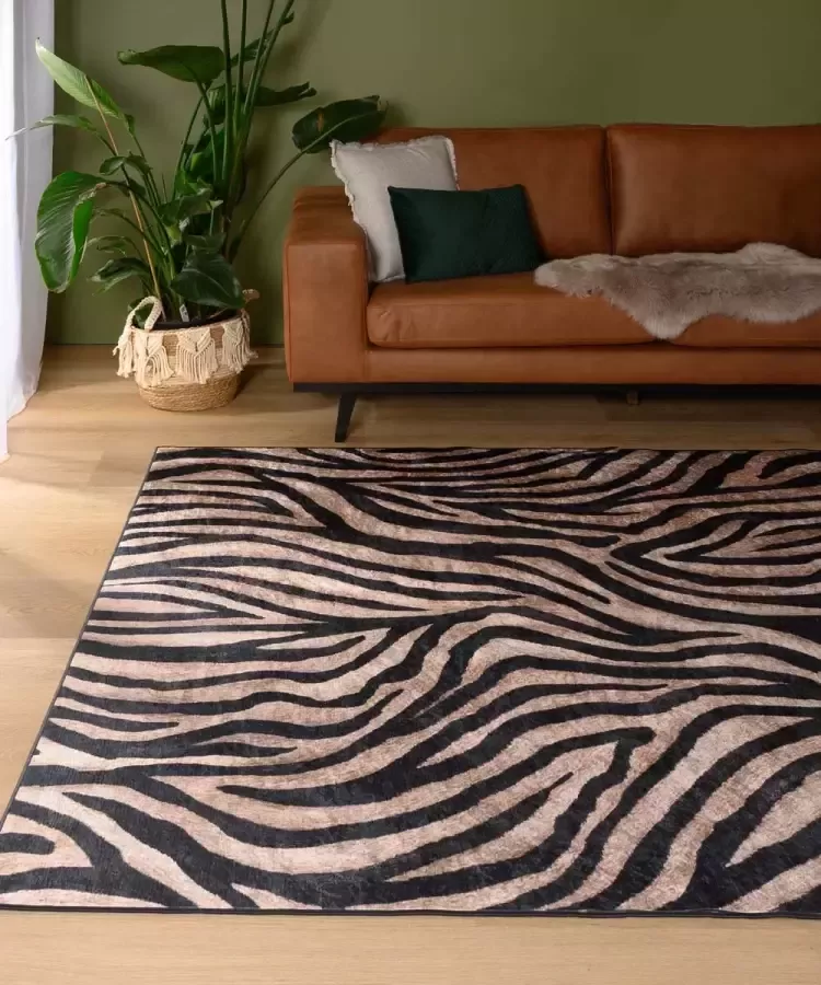 Tapeso Zebra vloerkleed wasbaar Moderna zwart|bruin 140x200 cm