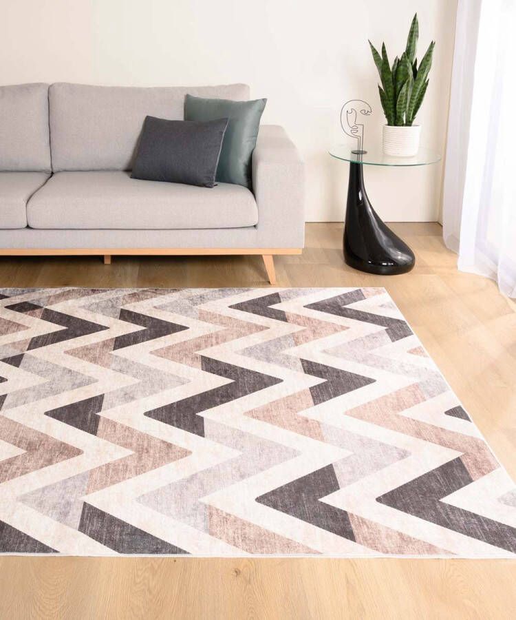 Tapeso Zigzag vloerkleed wasbaar Moderna bruin 200x300 cm