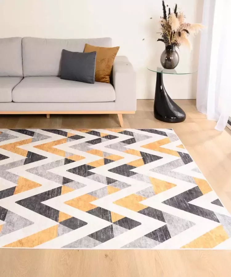 Tapeso Zigzag vloerkleed wasbaar Moderna geel 200x300 cm