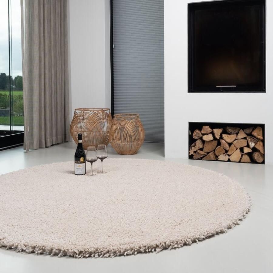 Tapijt Direct Vloerkleed Luxoo Liam Cream 133 rond Met Biesband