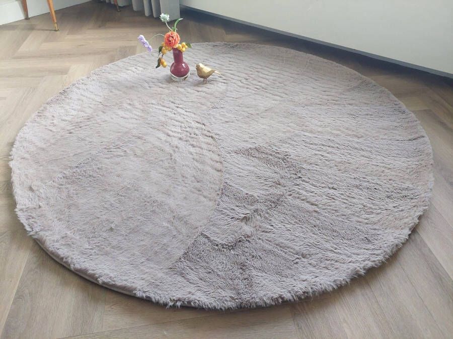 Tapijtdirect Rabbit fur karpet Taupe 170 cm rond 5 kleuren super zacht- woonkamer slaapkamer- karpet voor onder de kerstboom- huiselijke sfeer - Foto 1