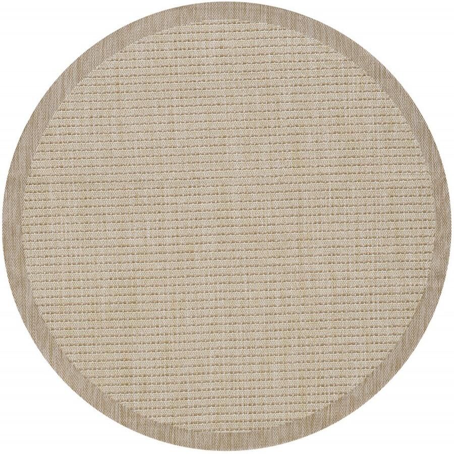 Tapijtenmagazijn Giza Vloerkleed – Beige met Kader – Laagpolig & Modern – Voor Binnen & Buiten – 120x120 cm rond