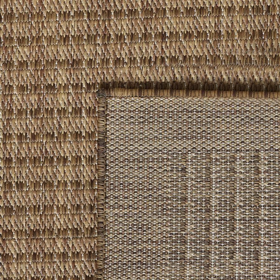 Tapijtenmagazijn Giza Vloerkleed – Bruin met Kader – Laagpolig & Modern – Voor Binnen & Buiten – 120x120 cm rond