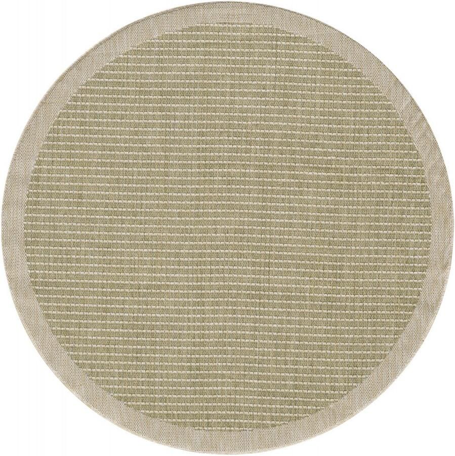 Tapijtenmagazijn Giza Vloerkleed – Groen met Kader – Laagpolig & Modern – Voor Binnen & Buiten – 200x200 cm rond