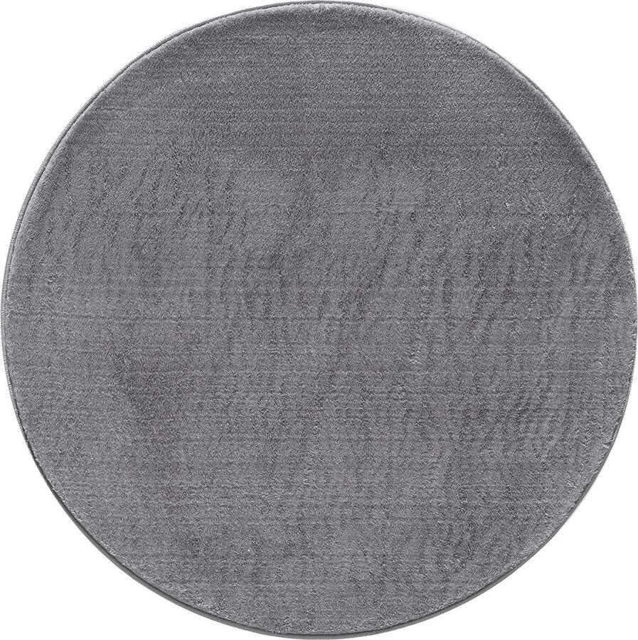 Tapijtenmagazijn Hoogpolig Catwalk Vloerkleed – Grijs – Luxe & Zacht – Wasbaar – 120x120 cm rond