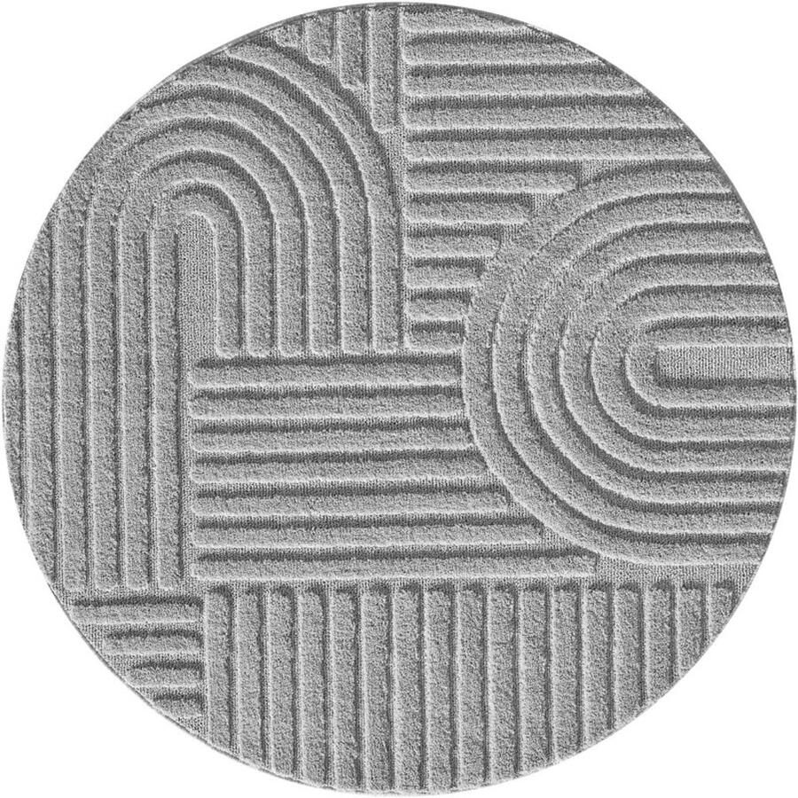 Tapijtenmagazijn Japandi Art Vloerkleed Grijs – Scandinavisch & Japans Design – Laagpolig – 160x160 cm rond