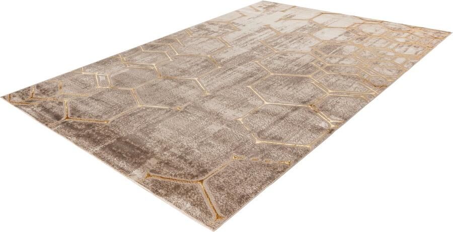 Tapijtenmagazijn Marmaris Vloerkleed – Beige – Laagpolig met Klassiek Kaderdesign – 120x170 cm
