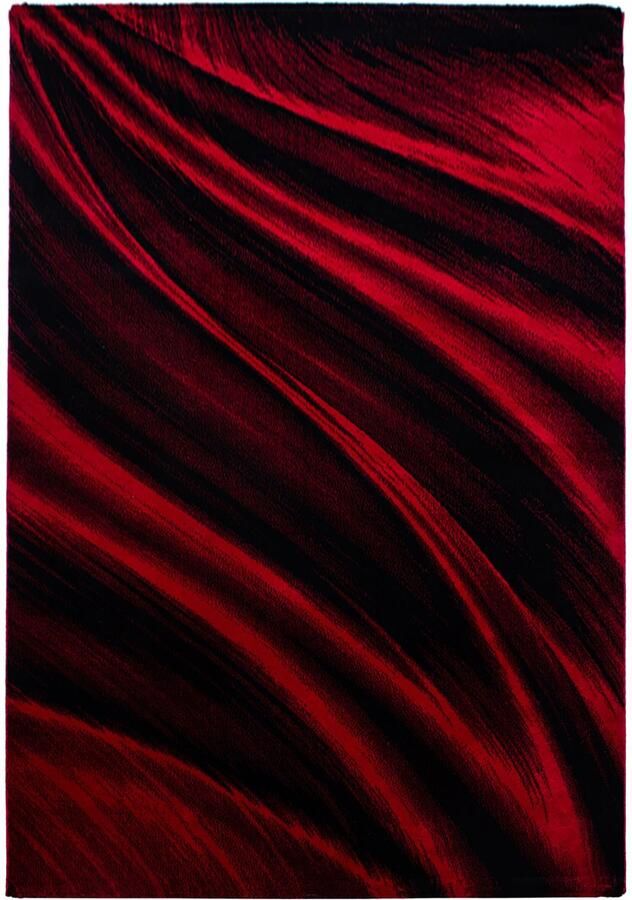Tapijtenmagazijn Miami Vloerkleed – Rood – Laagpolig met Golvend Design – 140x200 cm
