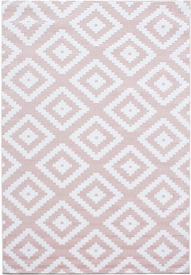 Tapijtenmagazijn Kortpolig vloerkleed geometrisch patroon roze woonkamerkleed jute achterkant afmeting: 140 x 200 cm - Foto 4