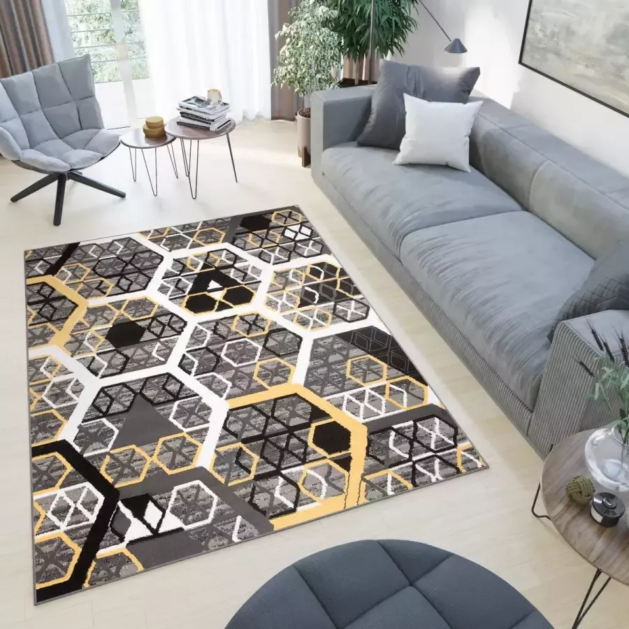 Tapiso Atena Vloerkleed Grijs Blauw Zwart Modern Tapijt Maat- 160x220