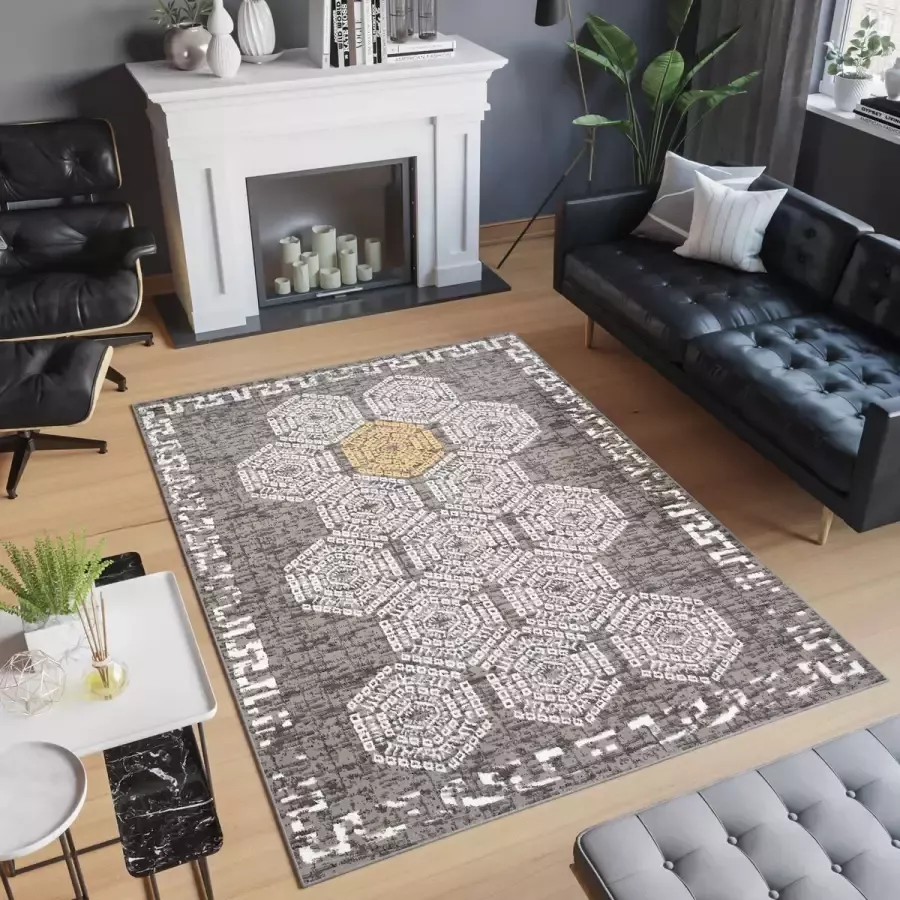 Tapiso Atena Vloerkleed Grijs Wit Oriental Oosters Tapijt Maat- 180x250