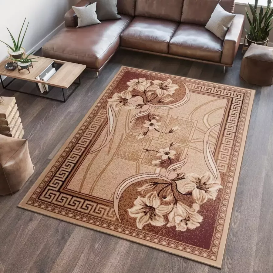 Tapiso Atlas PP Vloerkleed Beige Bloemen Woonkamer Tapijt Maat- 70x130 - Foto 2