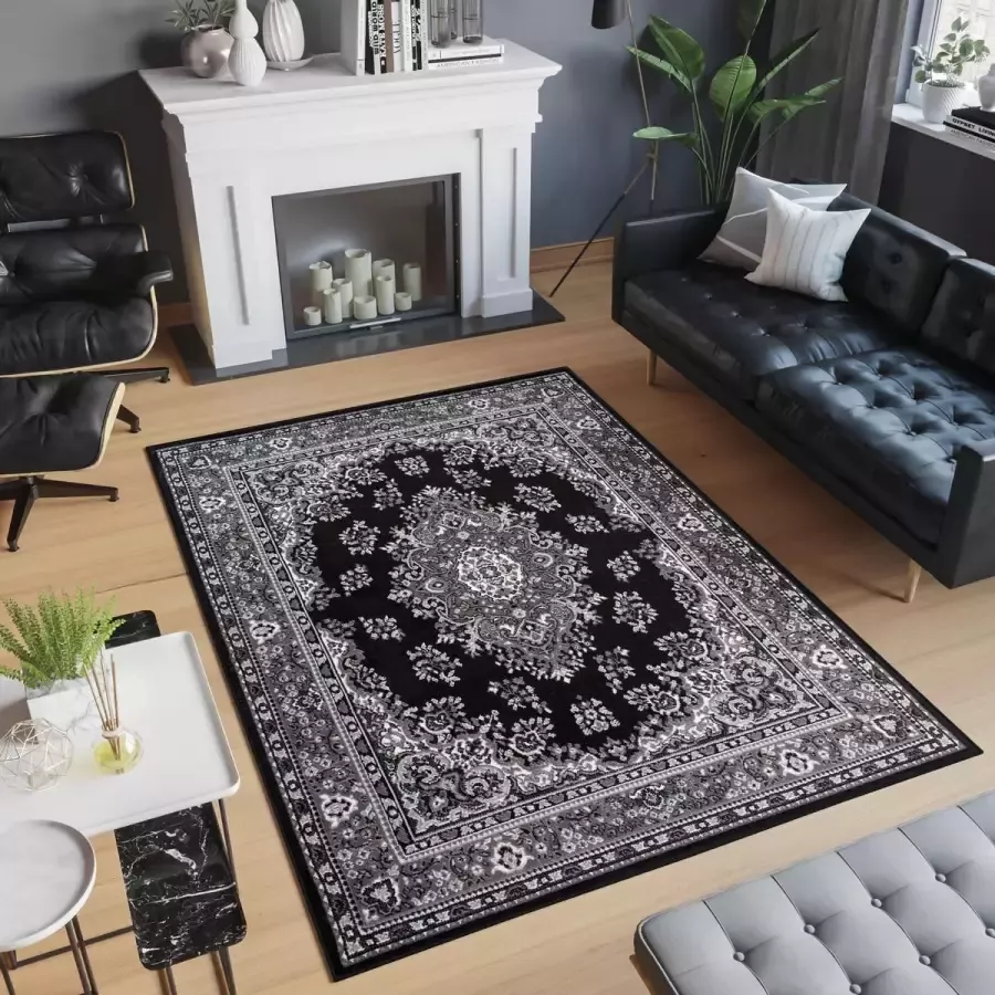 Tapiso Bali PP Oosters Tapijt Zwart Laagpolig Vloerkleed Maat- 120x170