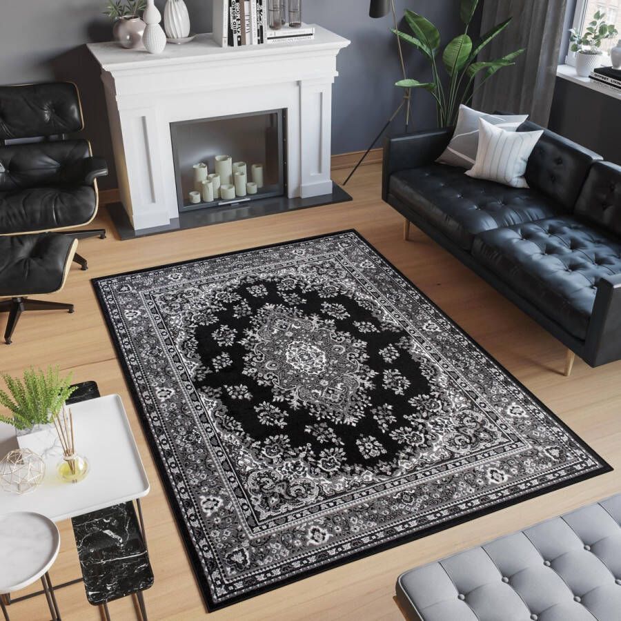 Tapiso Bali PP Oosters Tapijt Zwart Laagpolig Vloerkleed Maat- 220x300