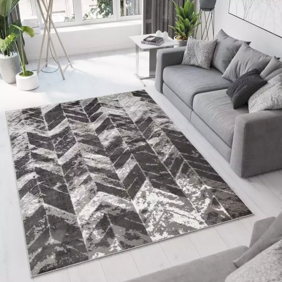 Tapiso Bali PP Vloerkleed Grijs Abstract Laagpolig Tapijt Maat- 120x170